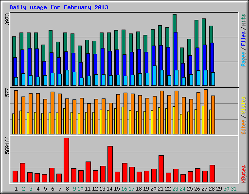 Daily usage for February 2013